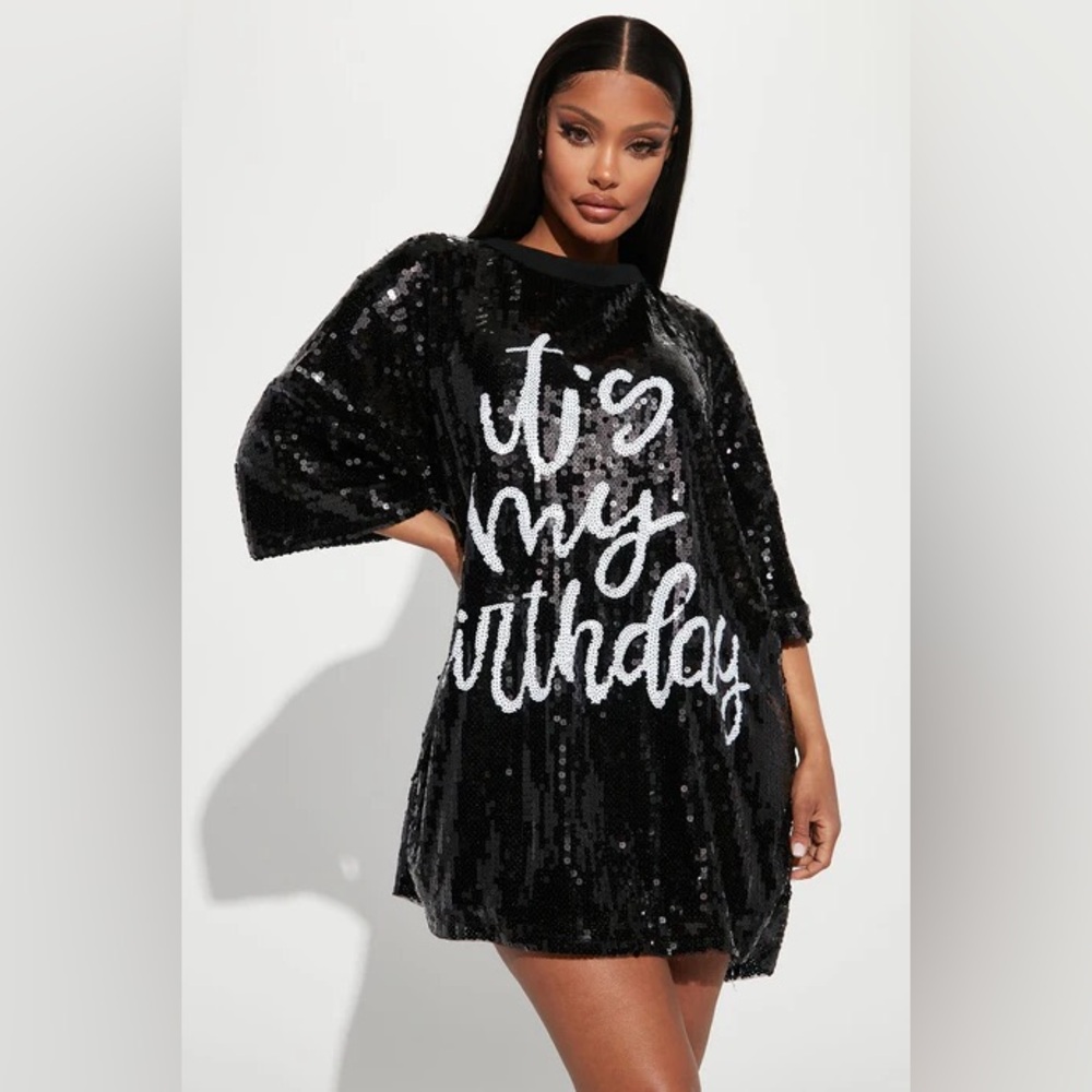 Black Sequin 'It's My Birthday' Dress